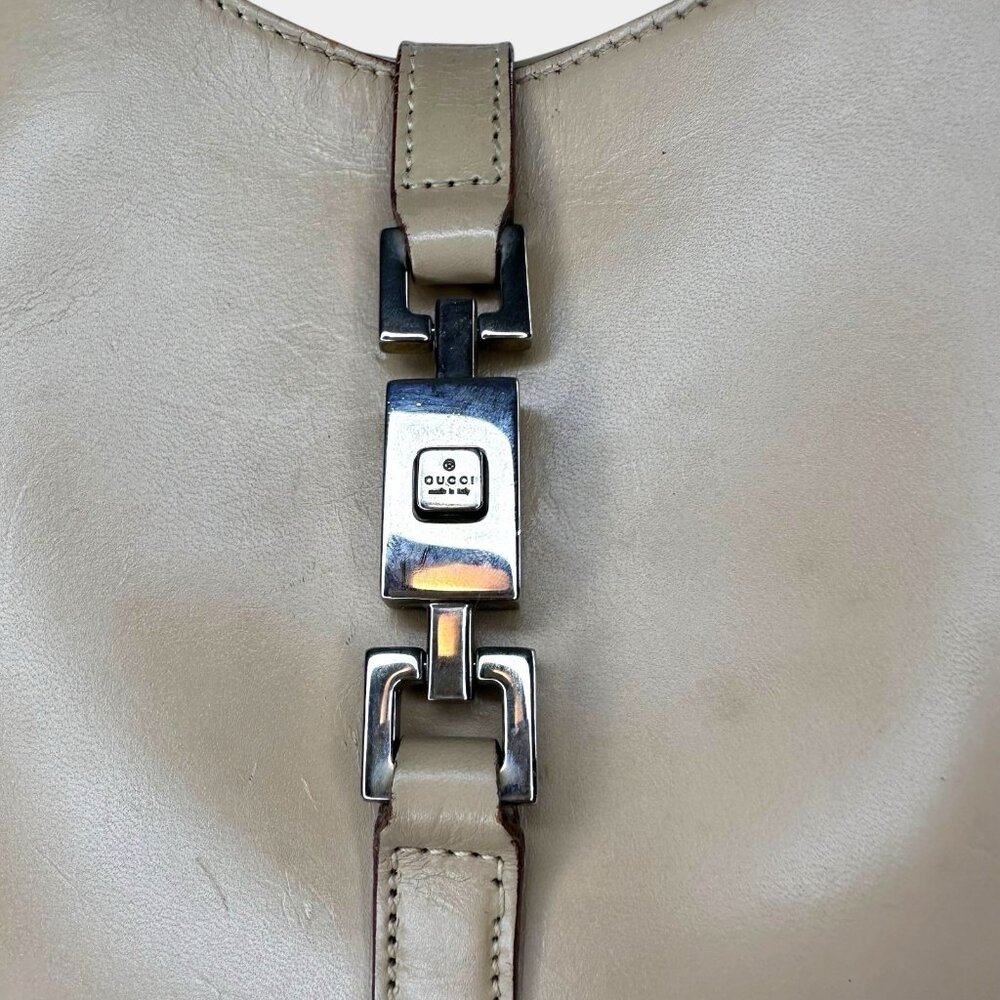 Gucci Vintage Jackie Top Handle Shoulder Bag Beige Leather Piston Clasp Authenti - Picture 10 of 13